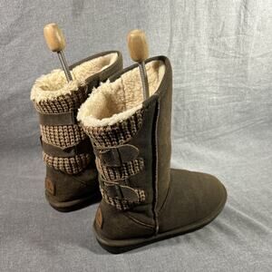 Bearpaw Boots Womens 8 Boshie Shearling Brown Leather Sheepskin Fur Knit Trim